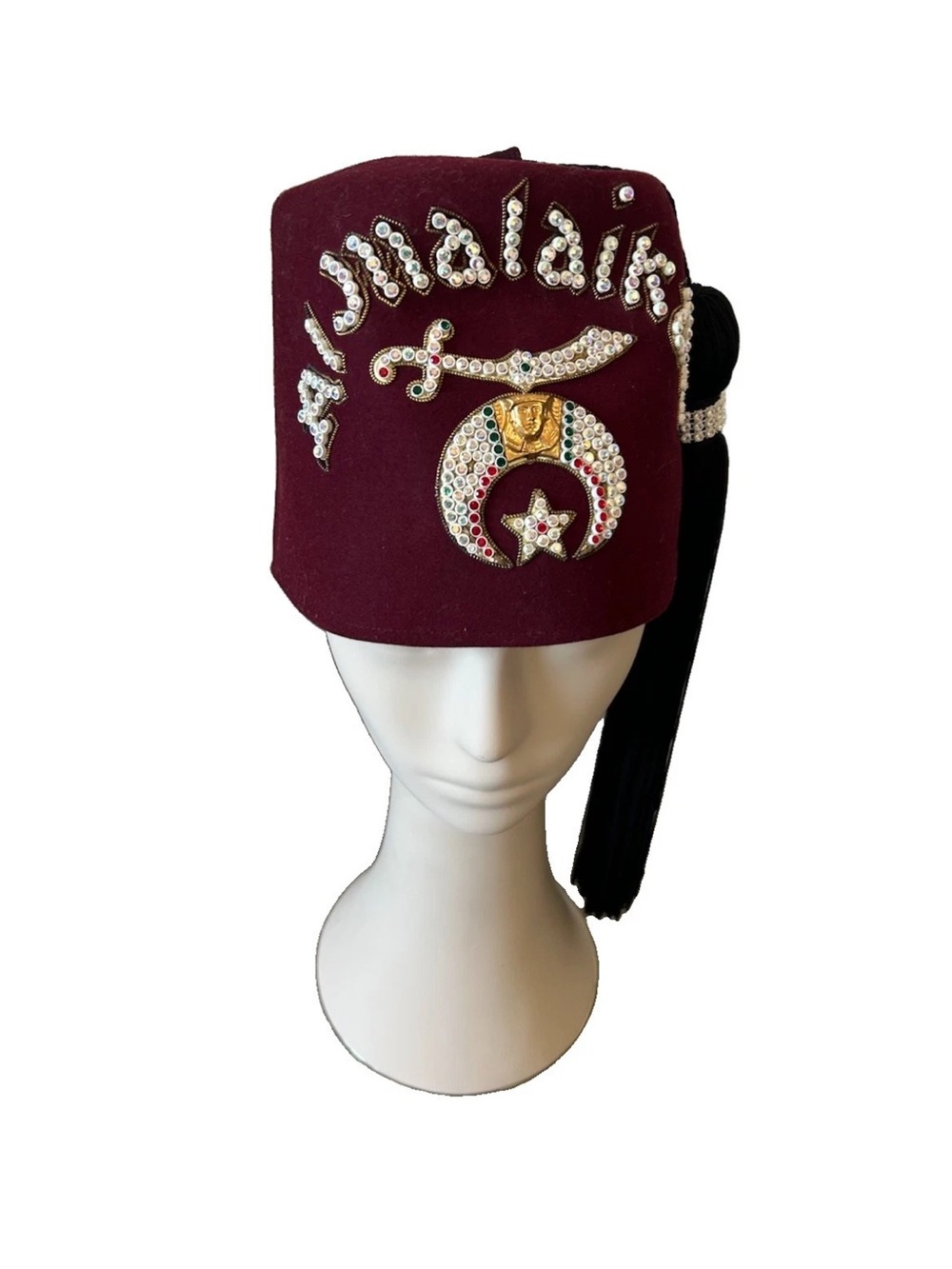 Vintage Al Malaikah Shriners Fez Hat Jeweled Masonic LAFSCO Tassel 23”